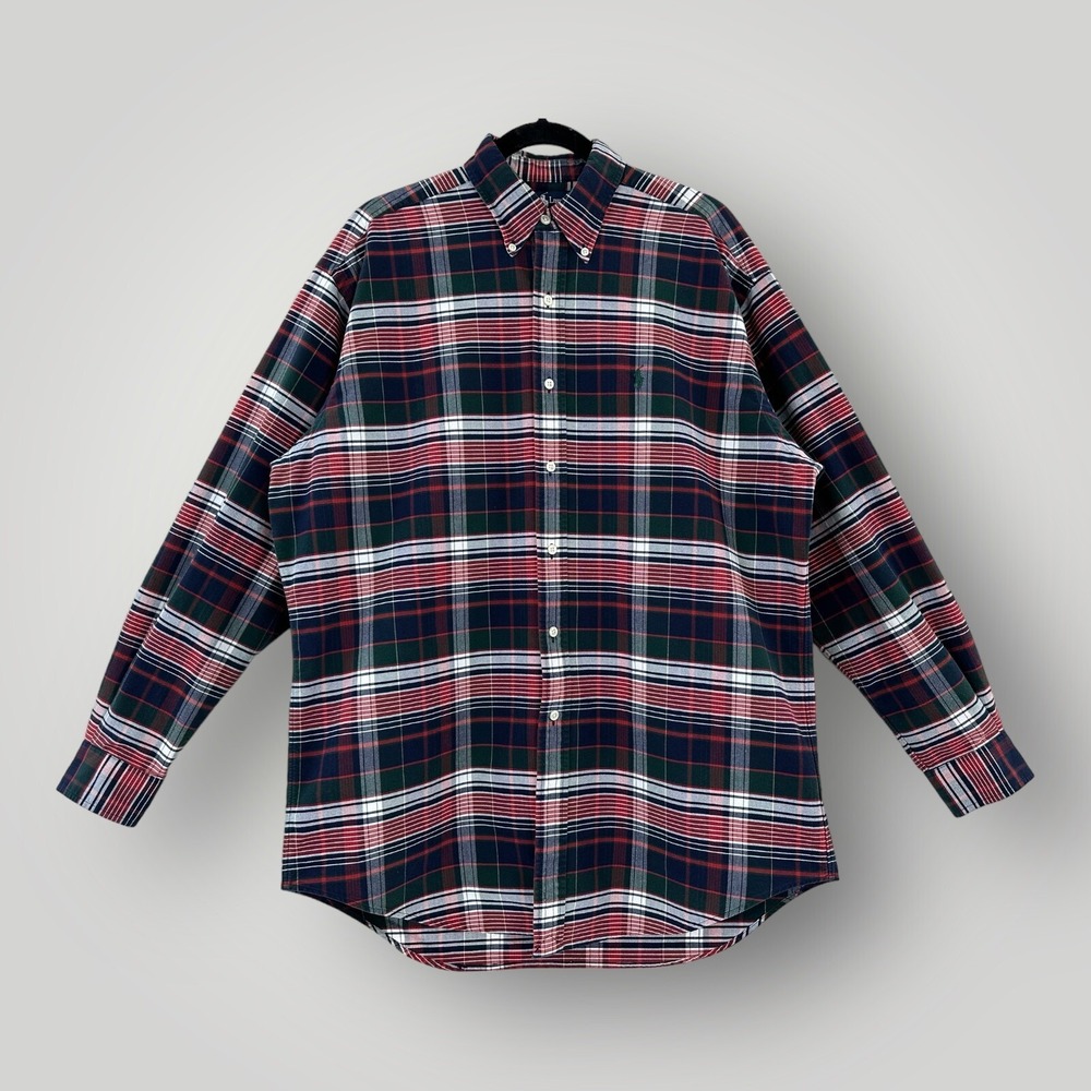 Ralph Lauren Plaid Shirt Mens Medium Green Heavy Cotton Preppy Y2K Polo